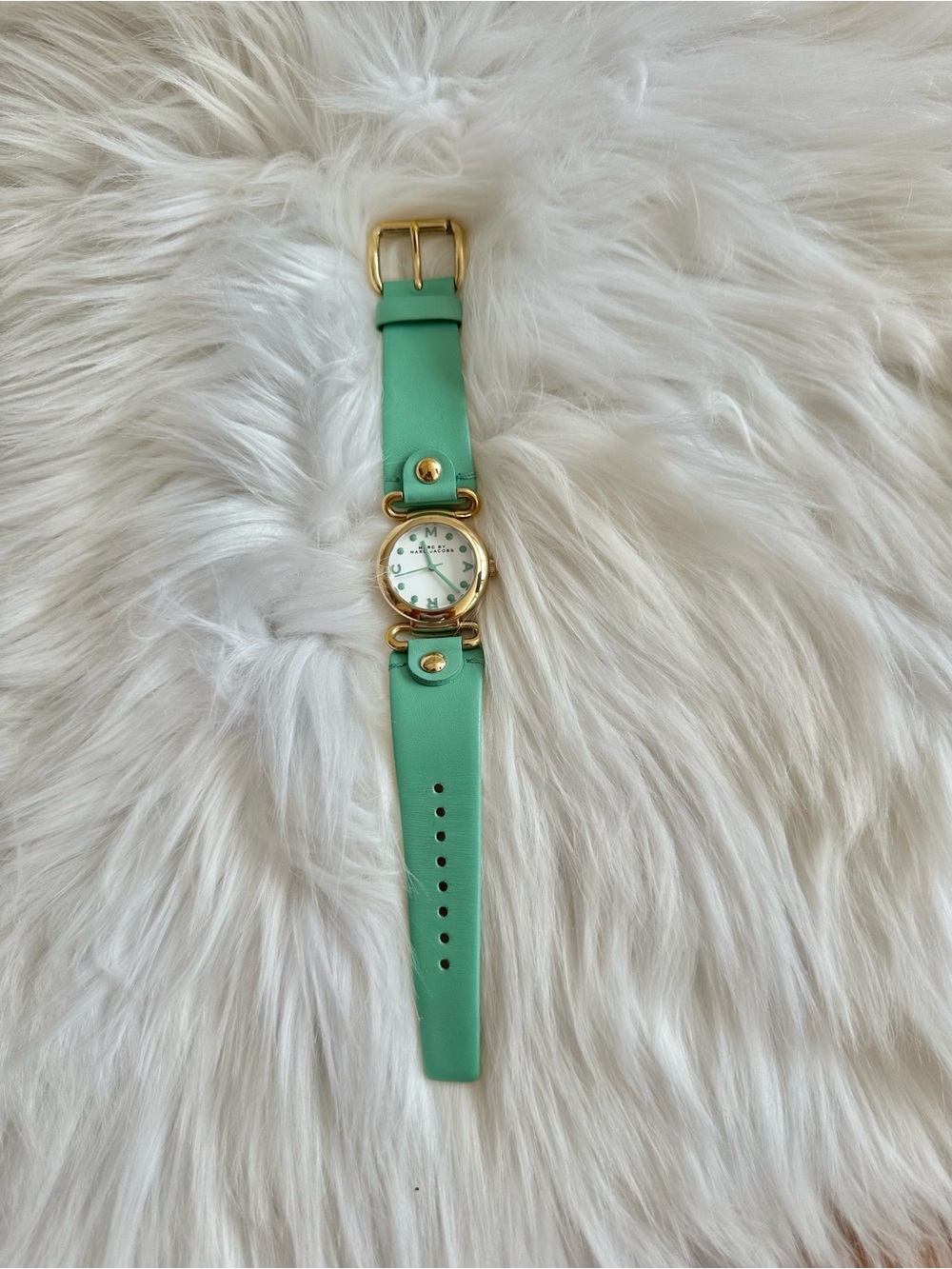 Marc Jacobs Watch- Gold-Tone Mint Green Leather Strap